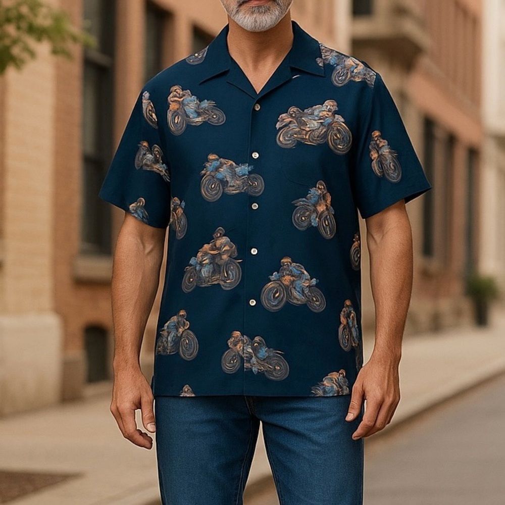 Tori Richard for Harley Davidson Silk Motorcycle Print Shirt Size XL
